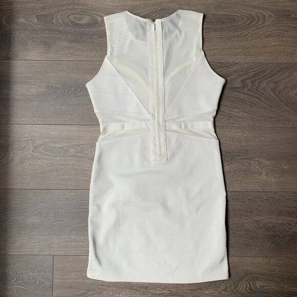Bebe y2k Mini Dress Mesh Bandage Bodycon 2000s White Size Medium Vintage - Picture 15 of 16